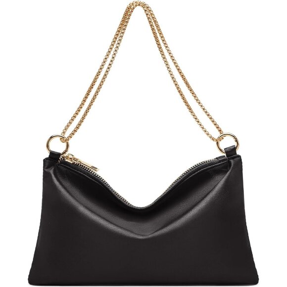 Women's Black Satin Evening Handbag with Detachable Chain for Prom Wedding Party - Picture 1 of 7